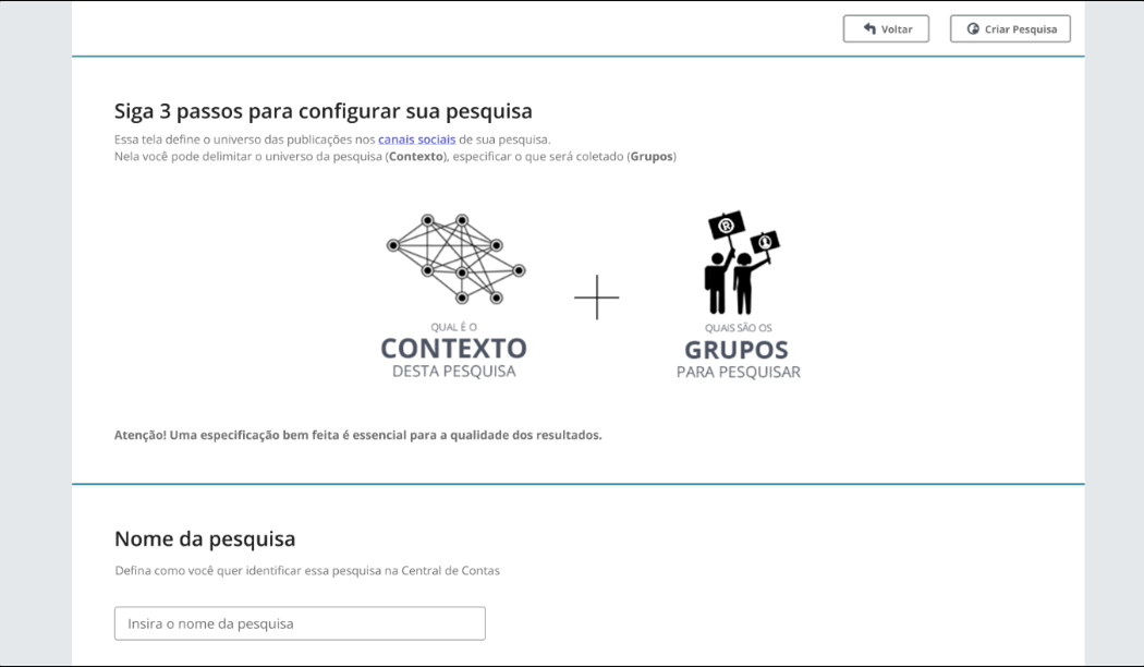 Versão simplificada da página de setup da plataforma